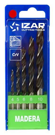 Coffret 5 forets auto-centreur bois IZAR CrV de 4 à 10 mm - Réf 1640-0