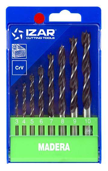 Coffret 8 forets auto-centreur bois IZAR CrV de 3 à 10 mm - Réf 1640-0