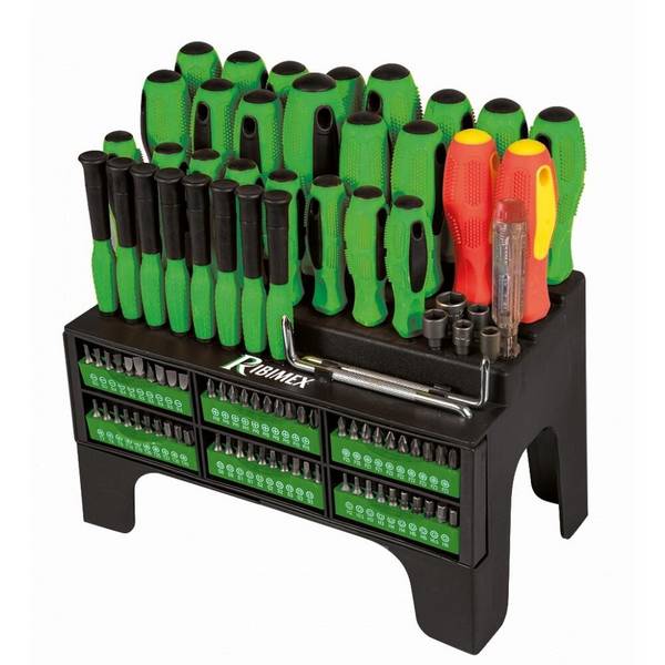 LOT DE TOURNEVIS + EMBOUTS AVEC SUPPORT 101 PIECES - RIBIMEX PRTOUR101S