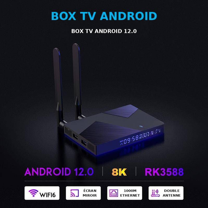 Boîtier TV Android 12 8K 64 Go WiFi 6 Bluetooth 5.0 - Noir - Yonis-2
