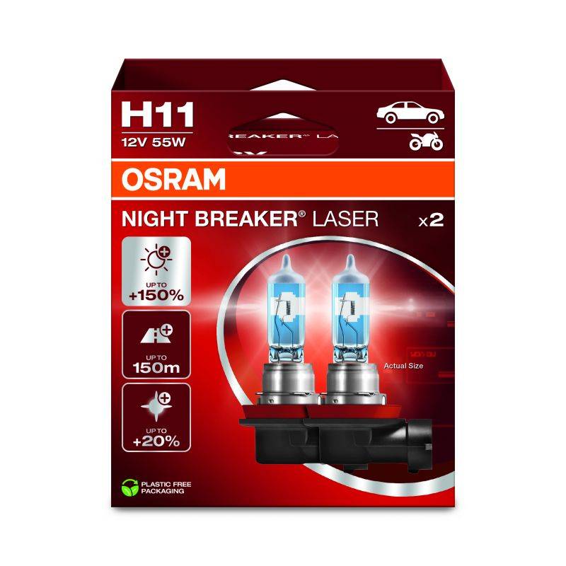 Kit 2 Ampoules Halogène auto Osram NIGHT BREAKER® LASER H11 12V 64211NL-2HB-0