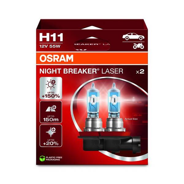 Kit 2 Ampoules Halogène auto Osram NIGHT BREAKER® LASER H11 12V 64211NL-2HB