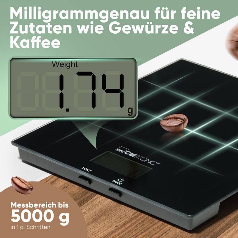 Balance de cuisine en verre Noir Clatronic KW3820-Noir-4