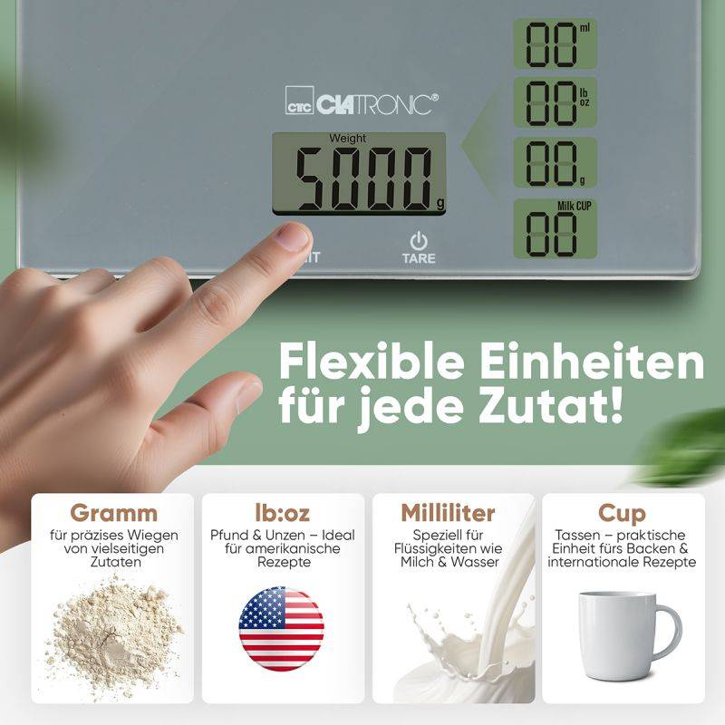 Balance de cuisine en verre Gris Clatronic KW3820-Gris-3