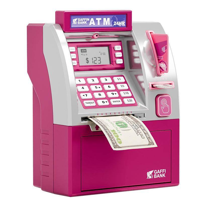 Tirelire Enfant ATM Intelligente Avec Carte Et Code Pour Économies Amusantes Rose YONIS-0