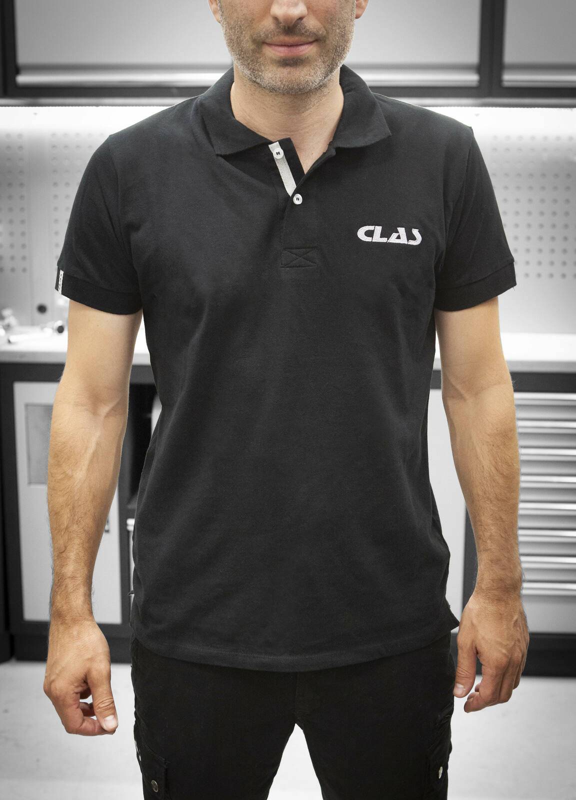 Polo noir pique (s)Polo à manches courtes à maille piquée (taille S) 100% coton ringspun Noir - AP 5300 - CLAS Equipemen-0