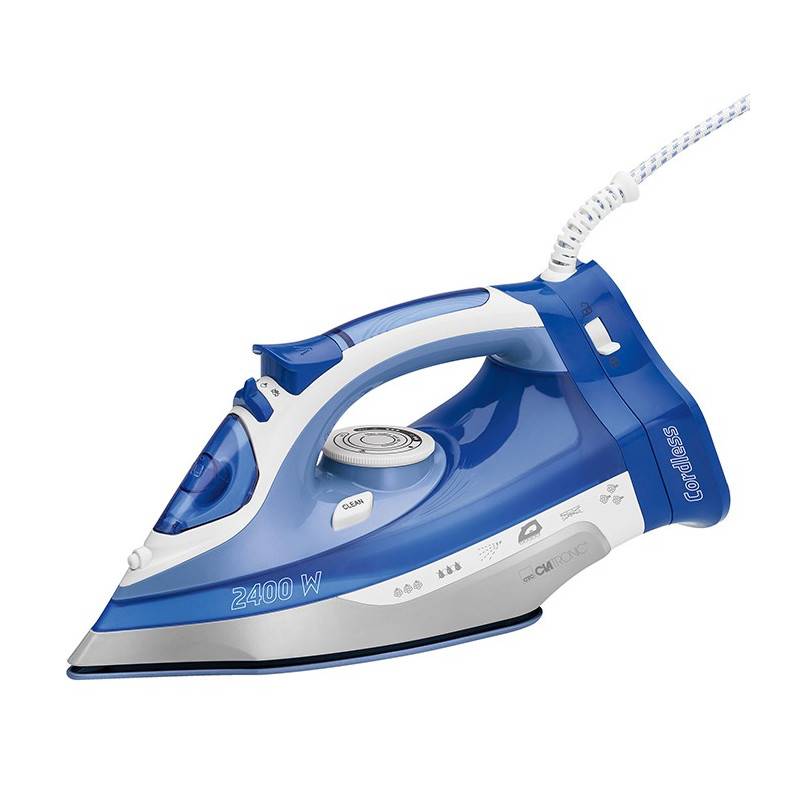 Fer à repasser semelle céramique avec ou sans fil 2400W Clatronic DB 3706 Bleu-0