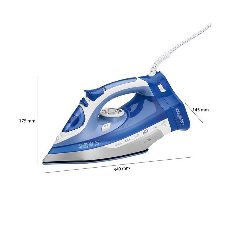 Fer à repasser semelle céramique avec ou sans fil 2400W Clatronic DB 3706 Bleu-3
