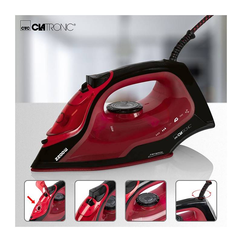 Fer à repasser vapeur avec 7 fonctions 2200W Clatronic DB 3752 Noir/rouge-2