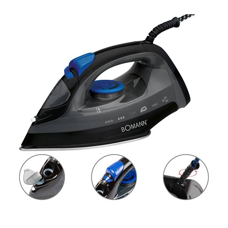 Fer à repasser à vapeur avec 7 fonctions 1800W Bomann DB 6003 CB Noir/Bleu-4