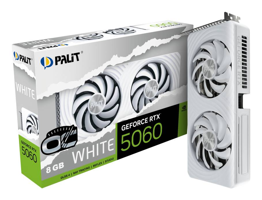 Palit GeForce RTX 5060 White OC, GeForce RTX 5060, 8 Go, GDDR7, 128 bit, 7680 x 4320 pixels, PCI Express 5.0-1