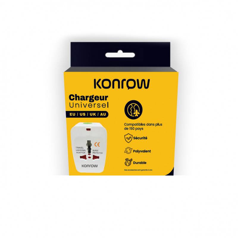 Konrow 931 - Adaptateur Universel (EU / US / UK / AU, Blanc) - Emballage Original-0