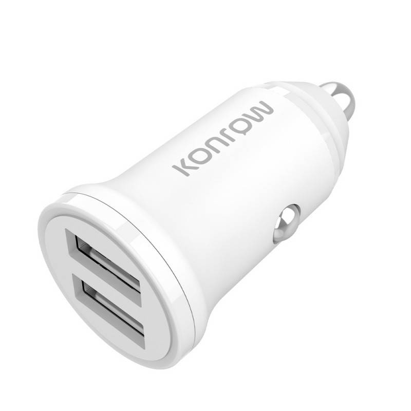 Konrow KCC12AAW - Adaptateur Allume-cigare 2 Ports USB A - Charge rapide 12W, Blanc (Compatible, Blister)-1