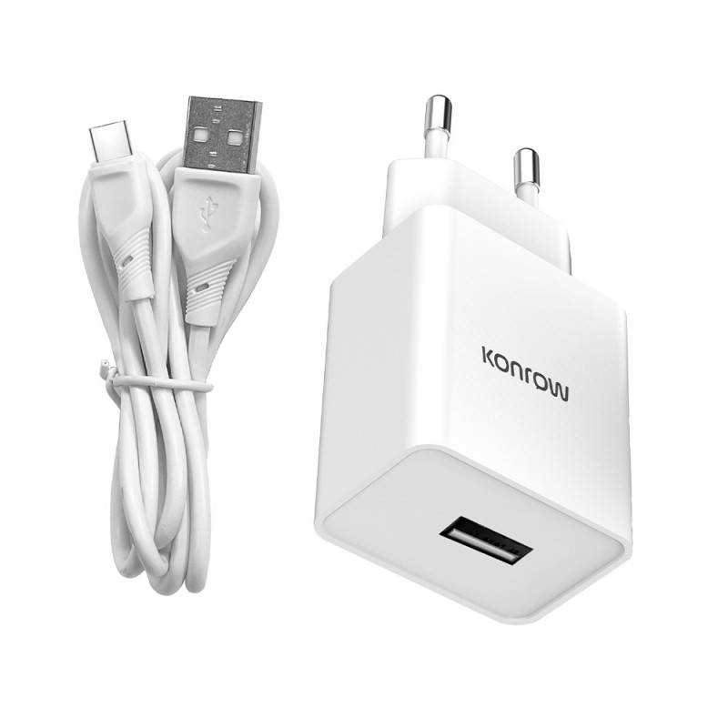 Konrow KK12AATC - Chargeur Secteur Complet (Adaptateur USB 12W & Câble USB Type C détachable, 1m) Blanc (Compatible, Bli-2
