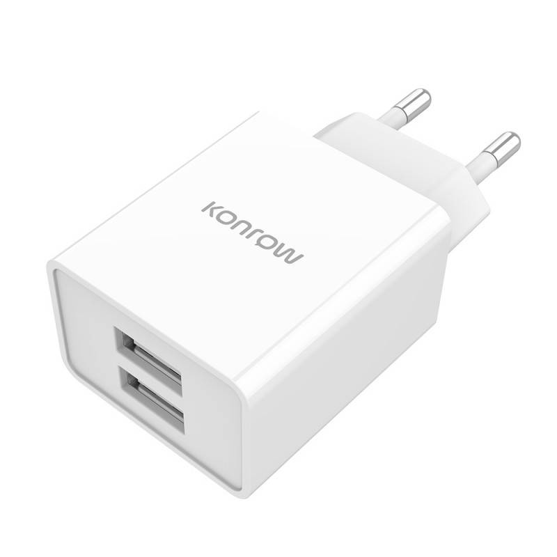 Konrow KC12AAW - Adaptateur Secteur 2 Ports USB A - Charge rapide 12W, Blanc (Compatible, Blister)-1