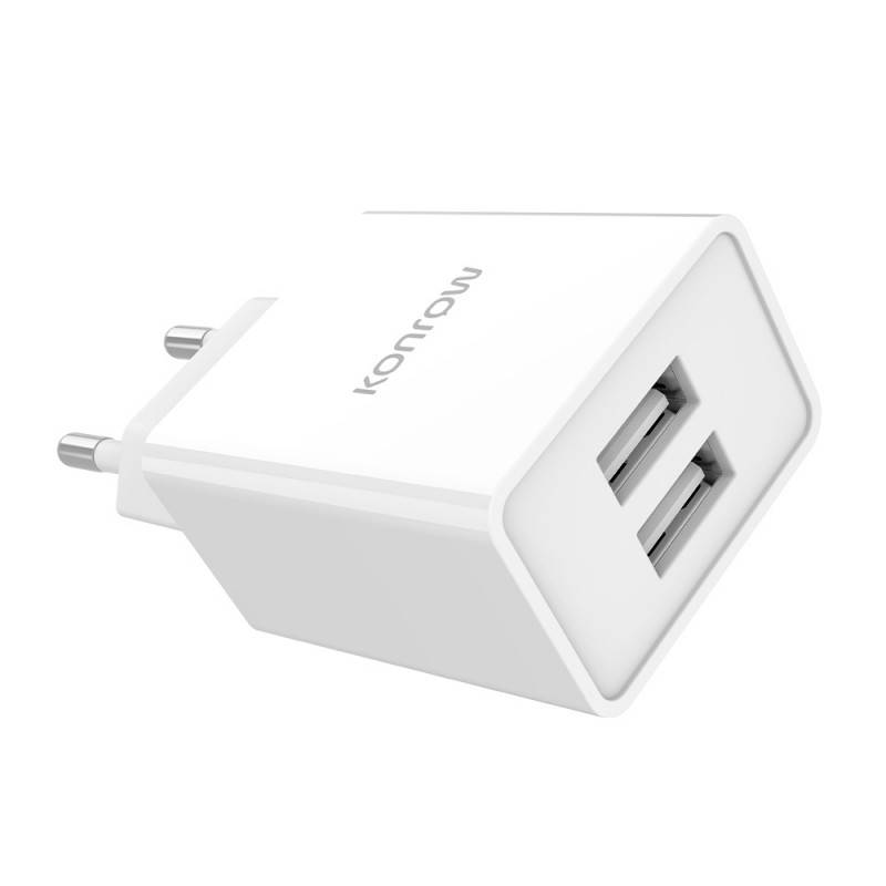 Konrow KC12AAW - Adaptateur Secteur 2 Ports USB A - Charge rapide 12W, Blanc (Compatible, Blister)-2