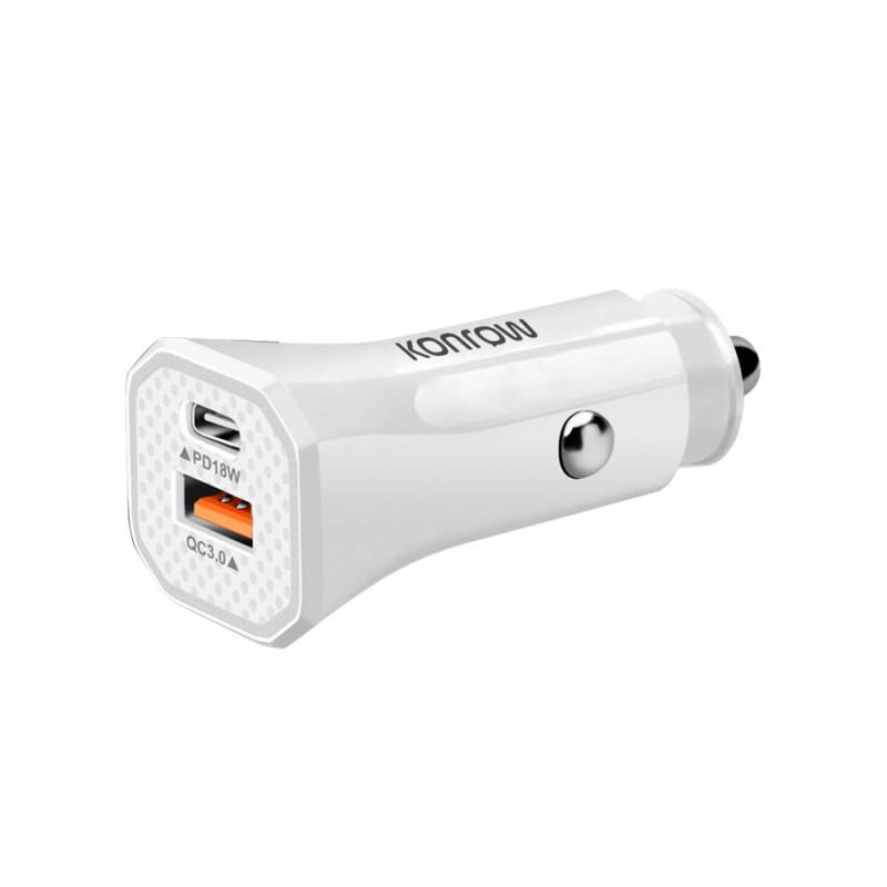 Konrow KCC20ACW - Adaptateur Allume-cigare 1 Port USB A & 1 Port USB Type C - Charge rapide 20W, Blanc (Compatible, Blis-2