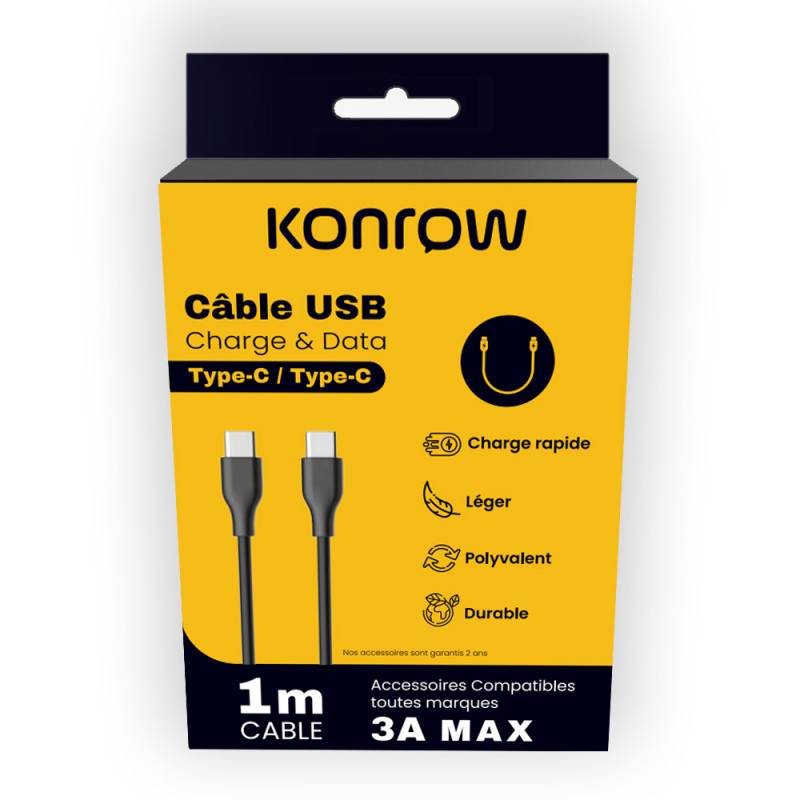 Konrow KCCTCPB1 - Câble USB Type C vers Type C (1m, Noir) - Emballage Original-0