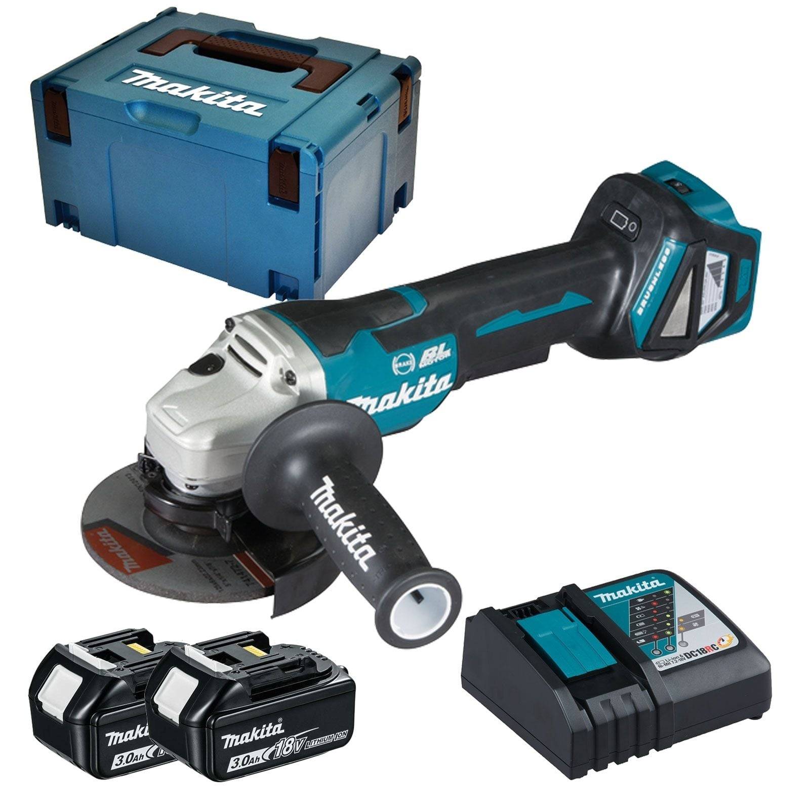 Meuleuse d'angle 18V diam125 mm -2x3,0 Ah- en MAKPAC - MAKITA DGA517RFJ-0