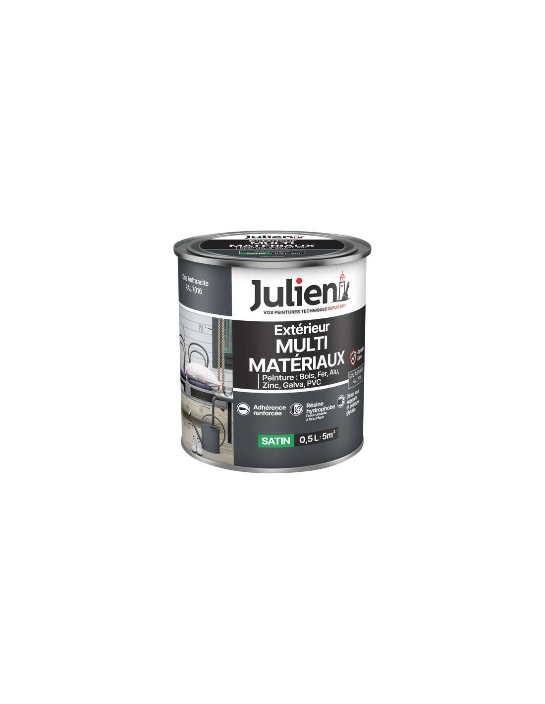 Peinture Julien Multi Matériaux Gris Anthracite 0.5l - Julien-0