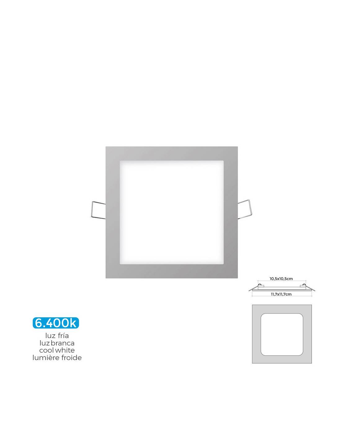 Mini Downlight Led Carré Chrome éclairage Led 6w Froid, Design Carré Chromé - Edm-0