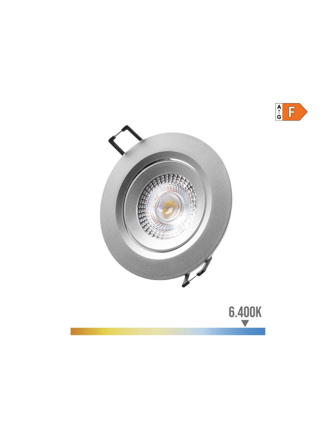 Downlight Led Rond 5w Froid Chrome éclairage Led Encastré, Lumière Froide 6400k, Cadre Chrome, ø9cm. - Edm-0