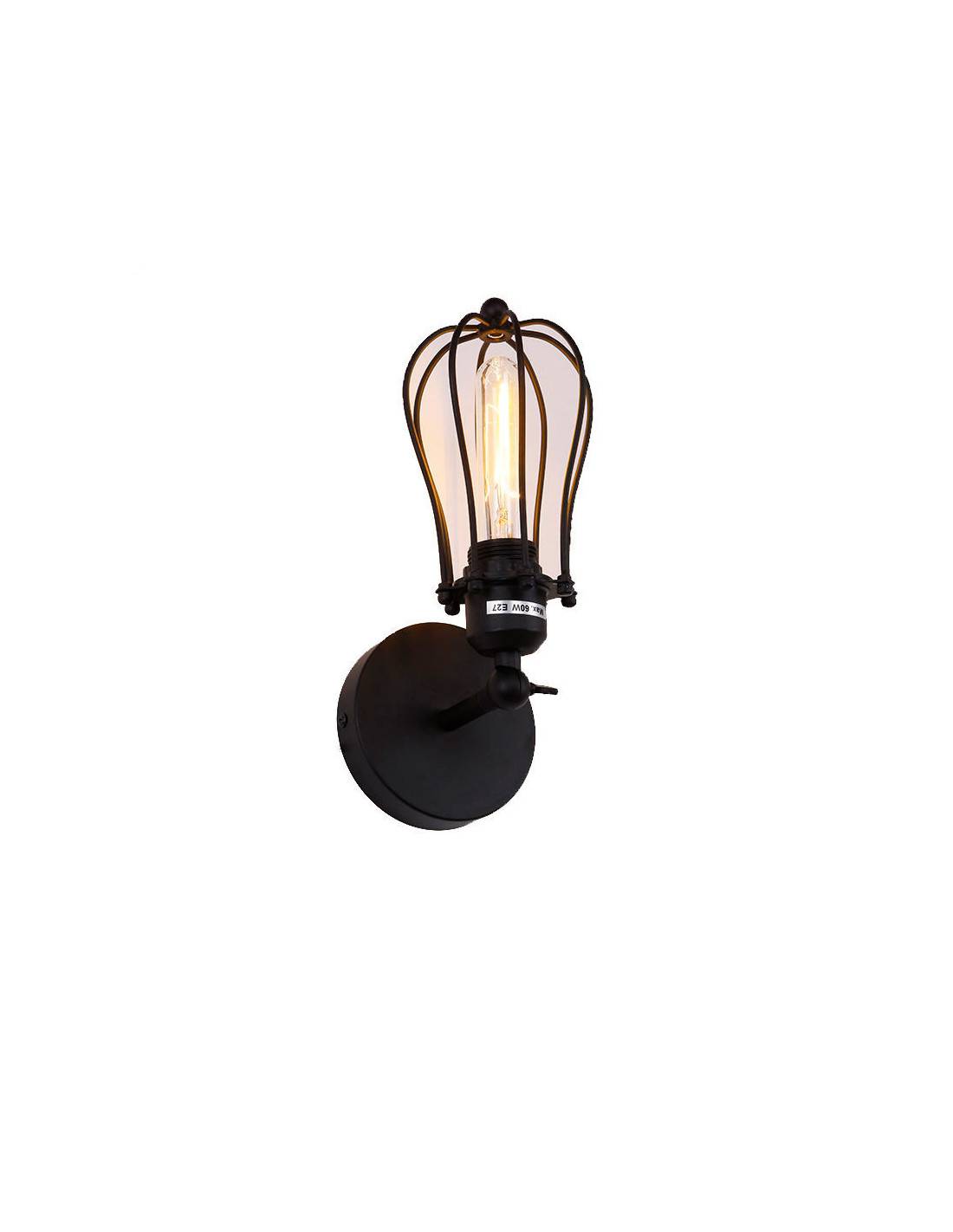 Applique Murale Vintage Noire Edm Design Rétro Industriel, Douille E27, Finition Noire - Edm-2