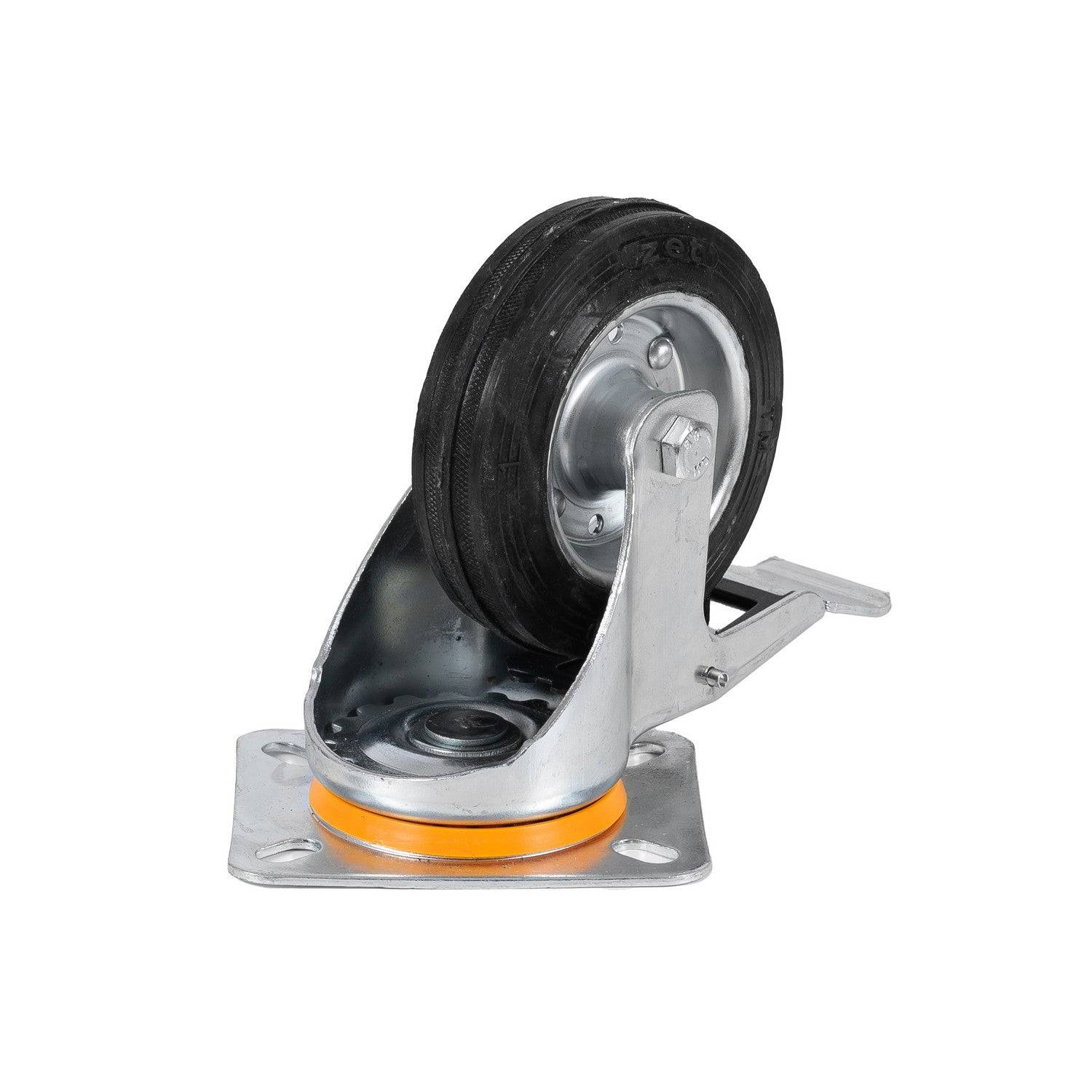 Roulette pivotante avec frein diamètre 80 mm ou 100 mm en caoutchouc noir - LPP 80 mm-1