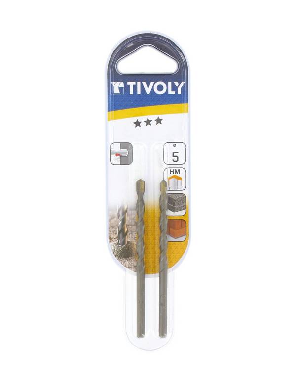 Tivoly – Lot de 2 forets béton PRO Ø 5 mm avec plaquette carbure – Queue cylindrique