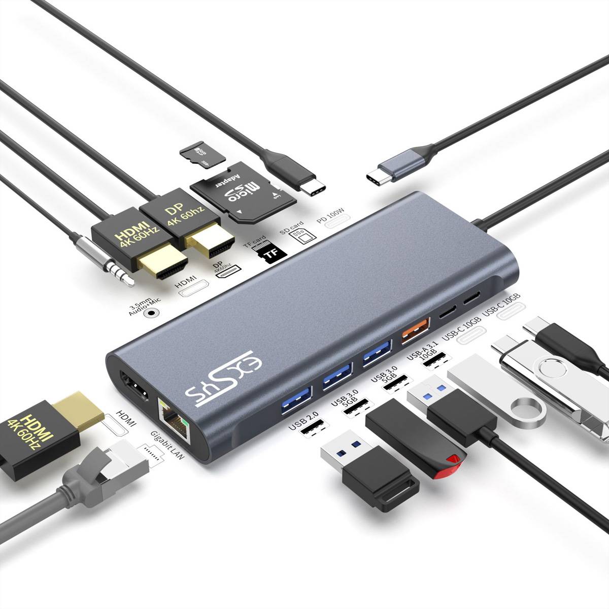 Exsys ordinateur Câble de liaison EXSYS - USB C Dockingstation 14in1 für Notebook und MacBook 0 mm-4