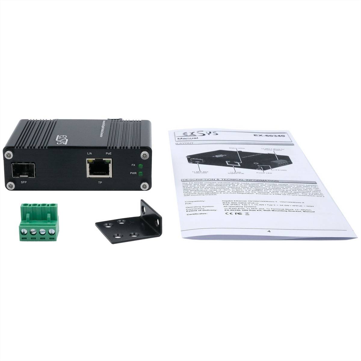 Exsys EX-60340 EXSYS - EX-60340 Industrial Media Konverter - Converter - 1 Gbps Convertisseur de médias-3
