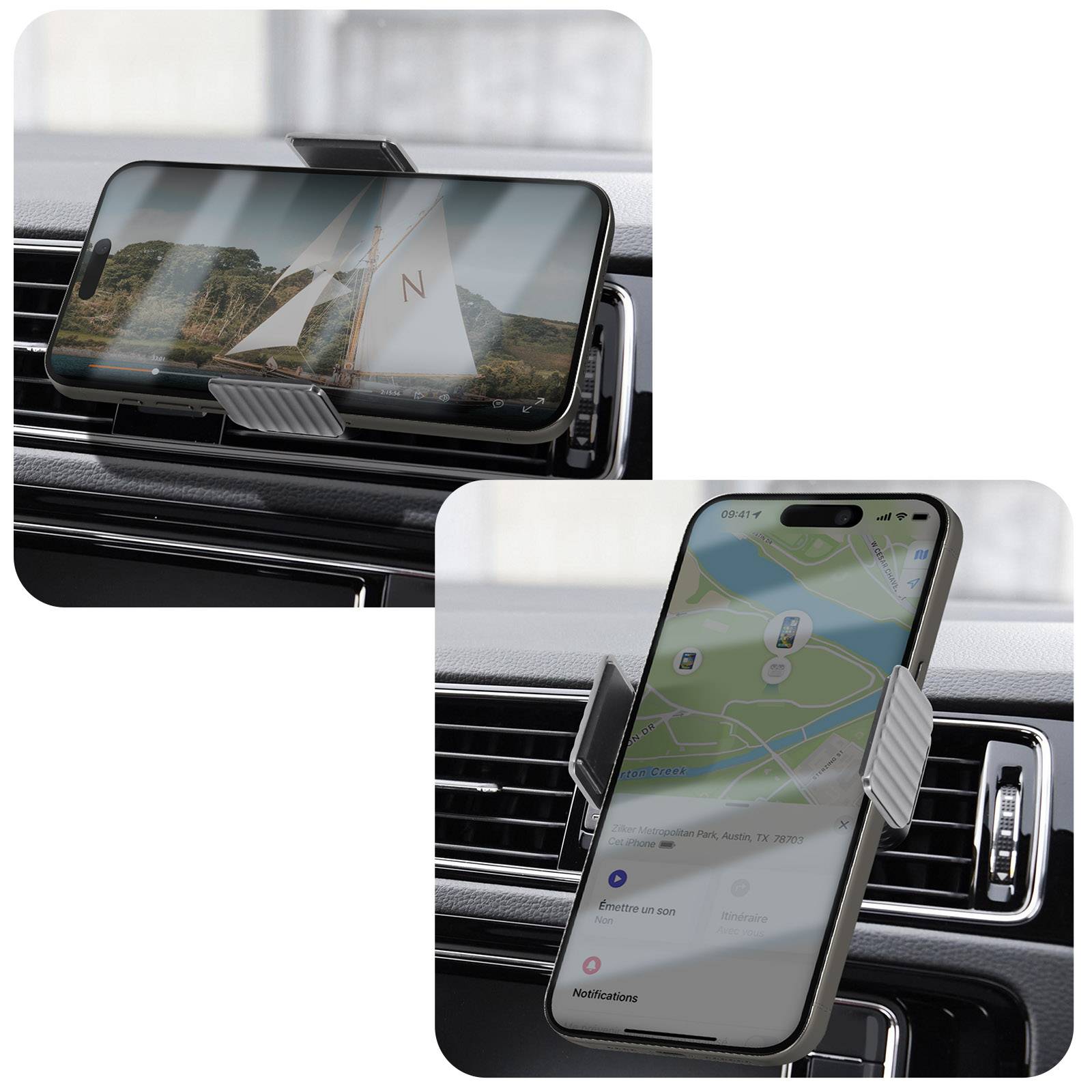 Support Voiture Smartphone Fixation Grille d'aération Rotatif 360°-3
