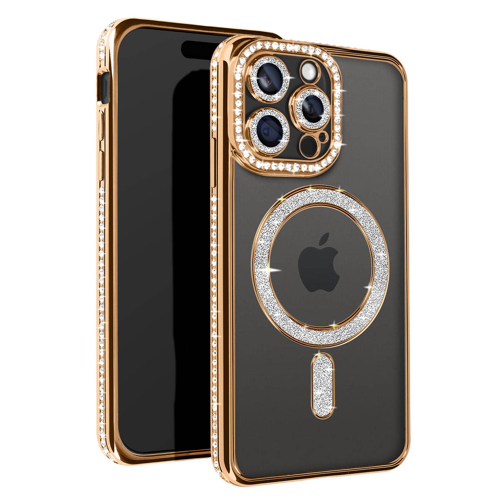 Coque Diamant pour iPhone 15 Pro Protection MagSafe Contour Strass-0