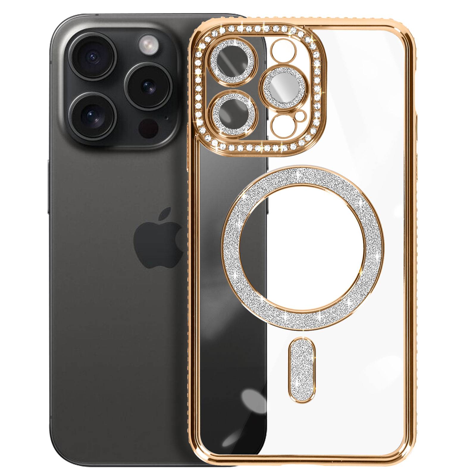 Coque Diamant pour iPhone 15 Pro Protection MagSafe Contour Strass-1