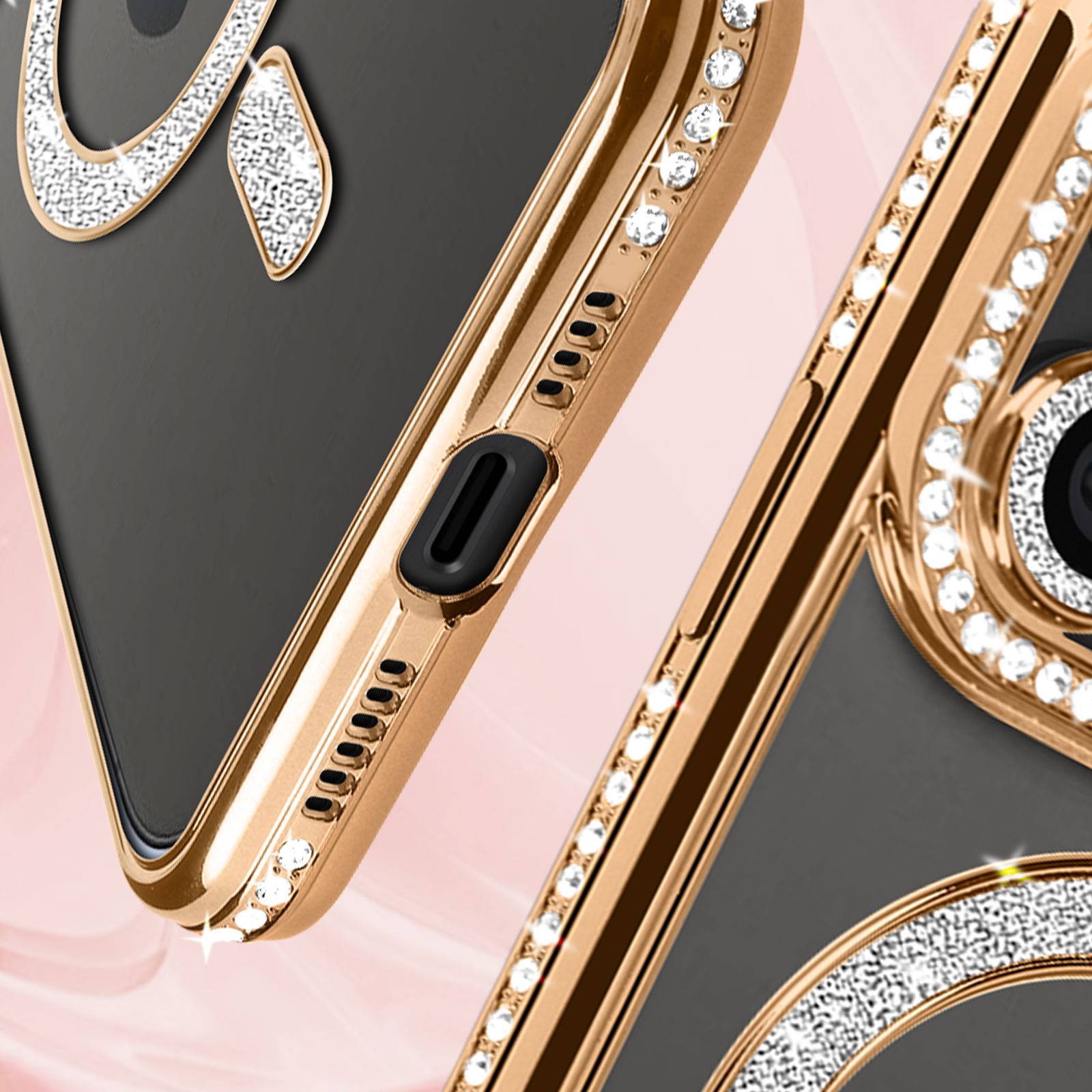 Coque Diamant pour iPhone 15 Pro Protection MagSafe Contour Strass-3