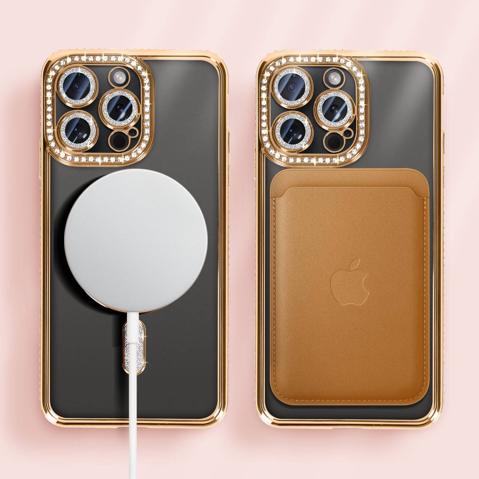 Coque Diamant pour iPhone 15 Pro Protection MagSafe Contour Strass-4