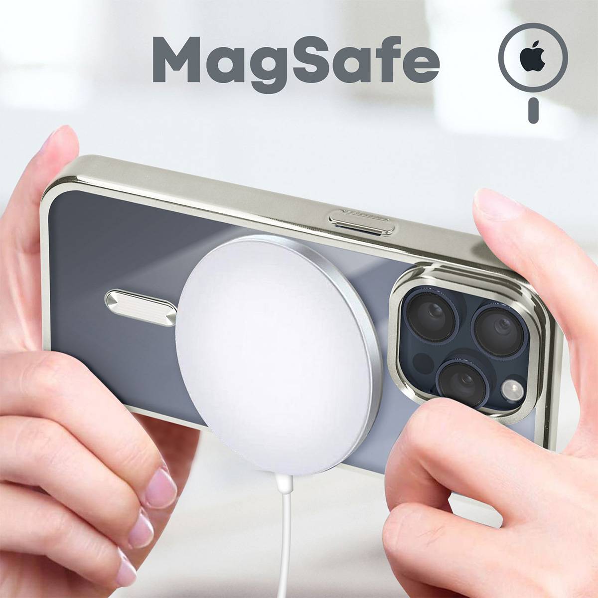 Coque MagSafe pour iPhone 15 Pro Silicone Protection Caméra Chromé-1