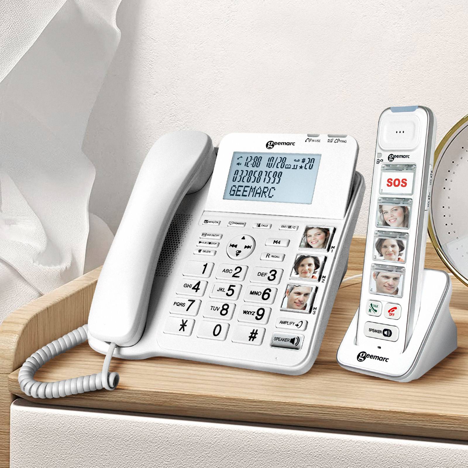 Téléphone Filaire Senior avec Combiné Sans Fil Touches Photo Répondeur-2
