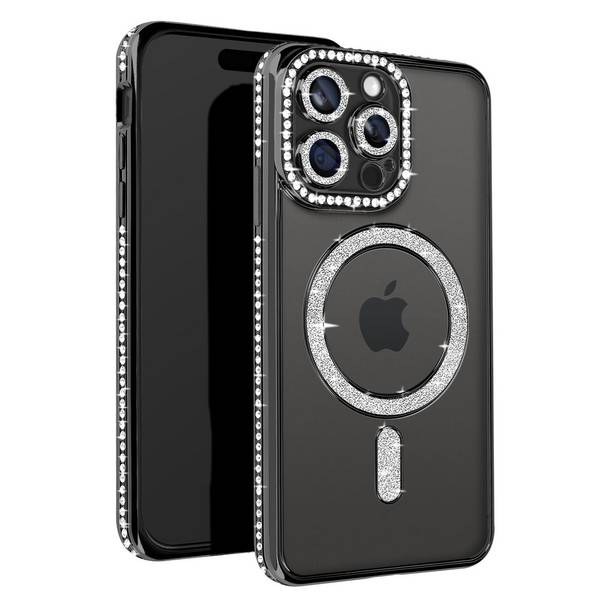 Coque Diamant pour iPhone 15 Pro Max Protection MagSafe Contour Strass