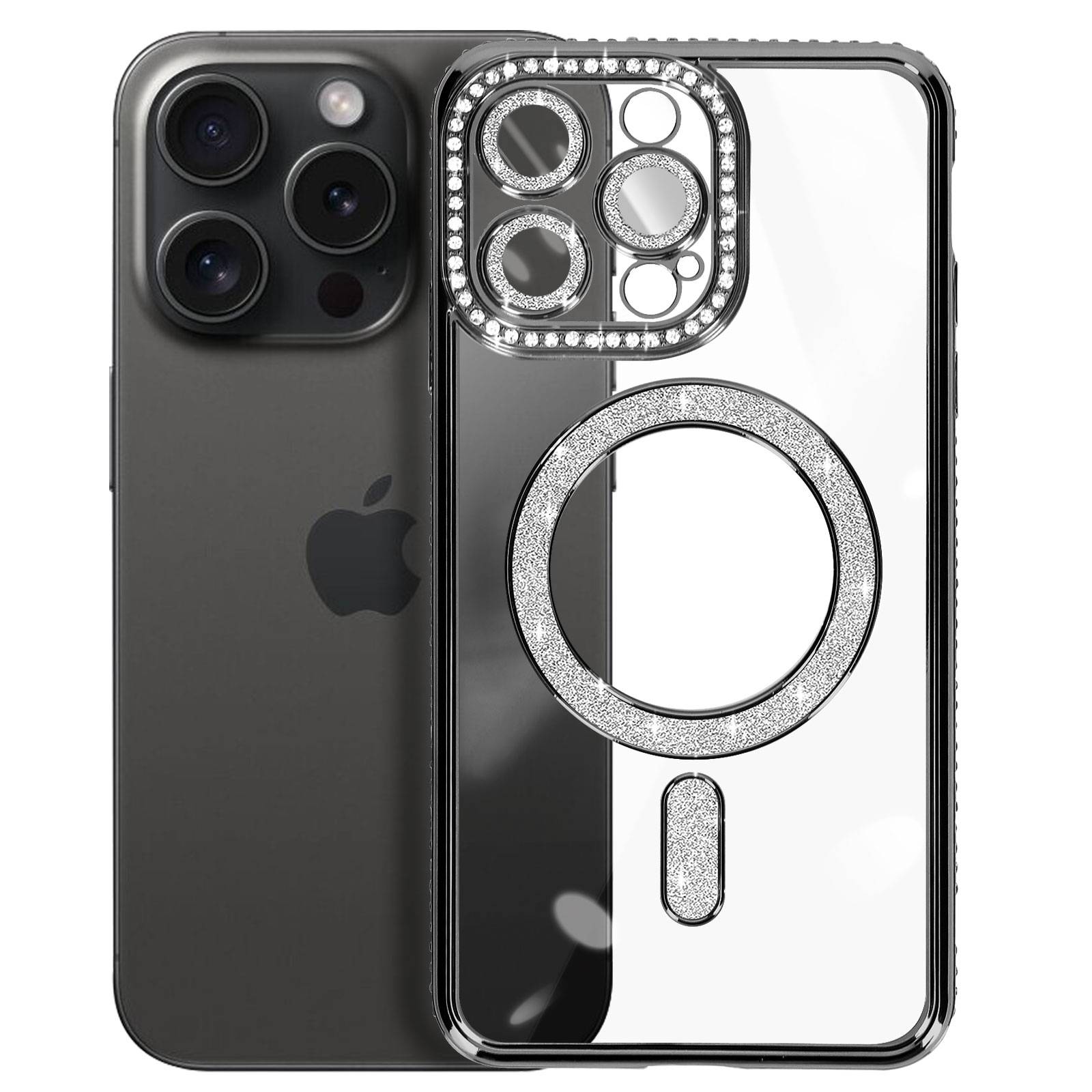 Coque Diamant pour iPhone 15 Pro Protection MagSafe Contour Strass-1