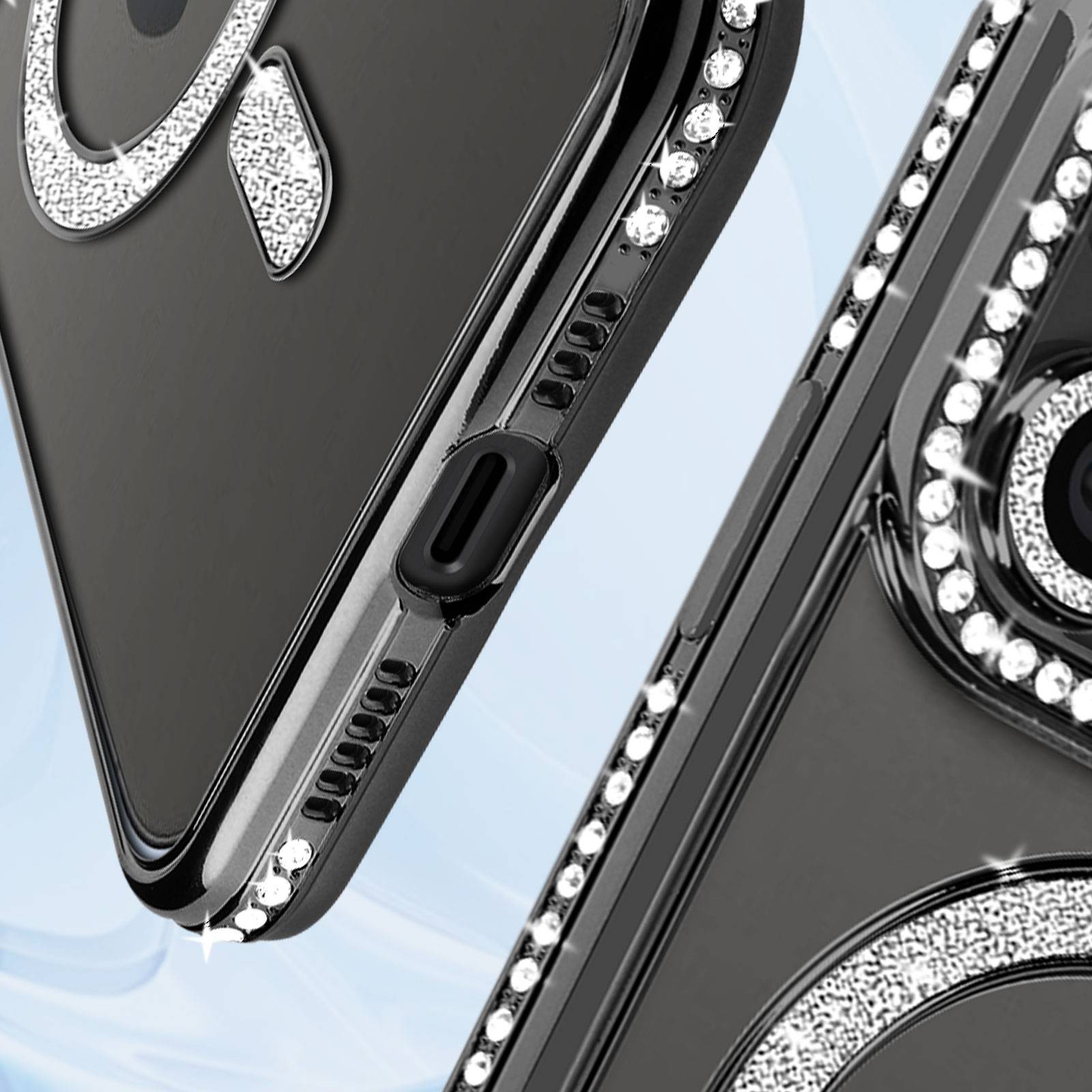 Coque Diamant pour iPhone 15 Pro Protection MagSafe Contour Strass-3
