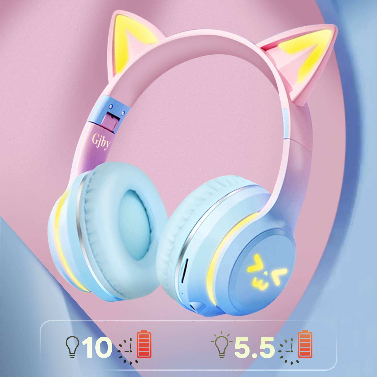 Casque Bluetooth Oreilles de Chat Lumineuses-2