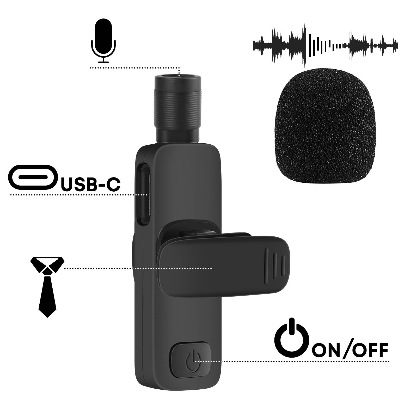 Micro cravate sans fil avec Récepteur USB C pour Smartphone-2