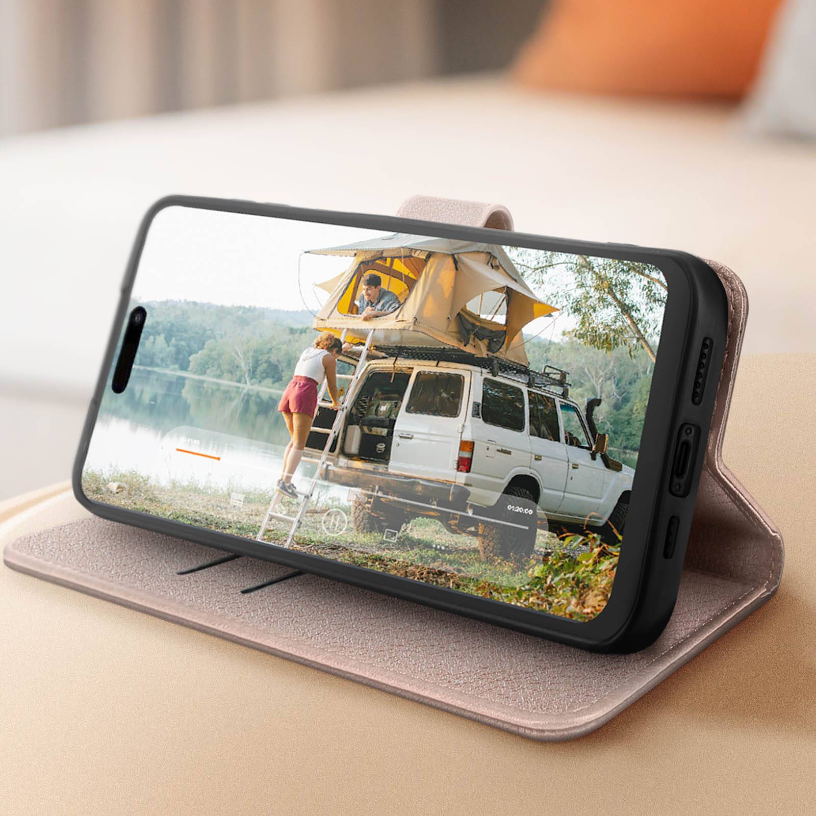Étui pour iPhone 15 Pro Max Clapet Portefeuille Fonction Support Vidéo-2