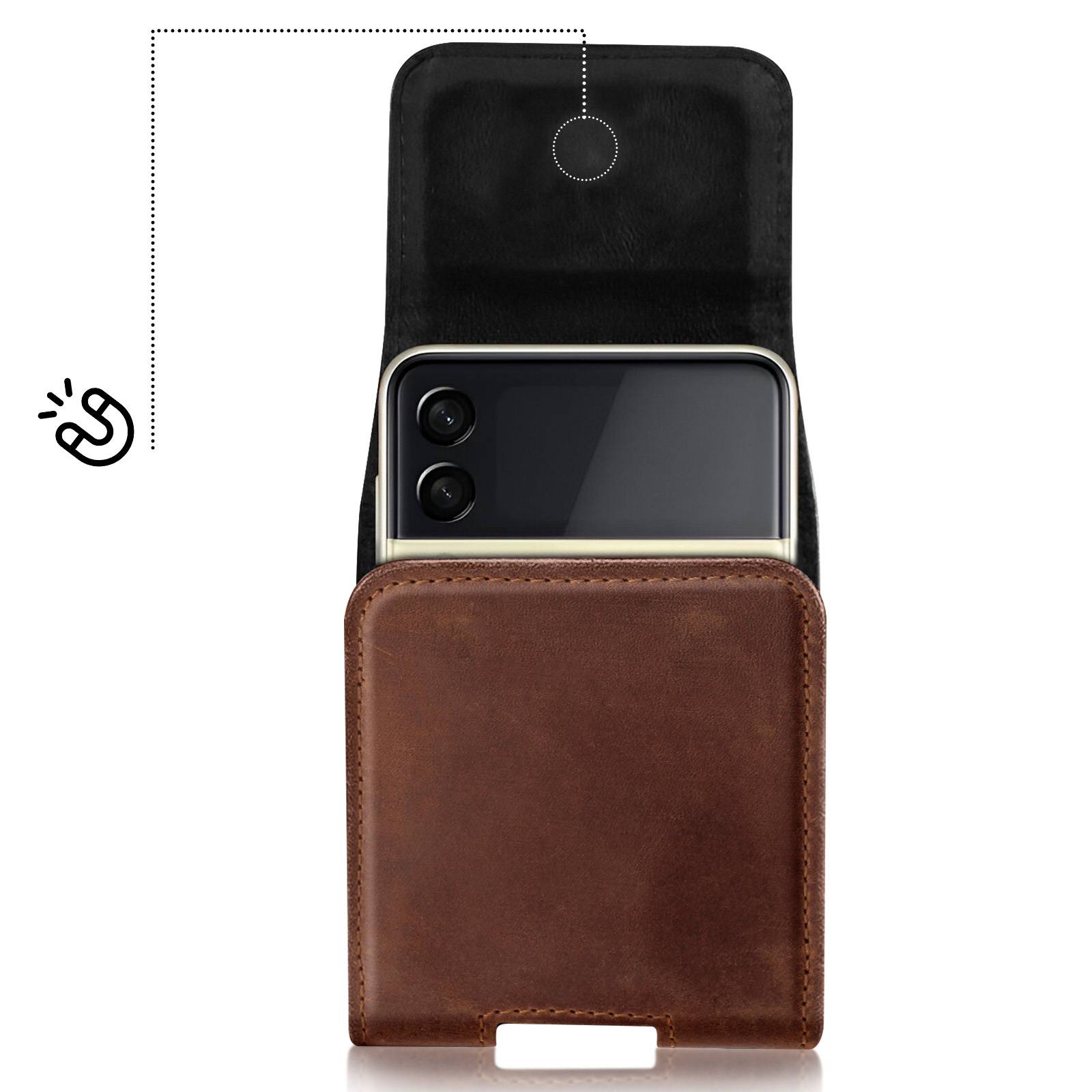 Étui Ceinture Universel pour Téléphone Pliable Cuir Fermeture Aimantée-3