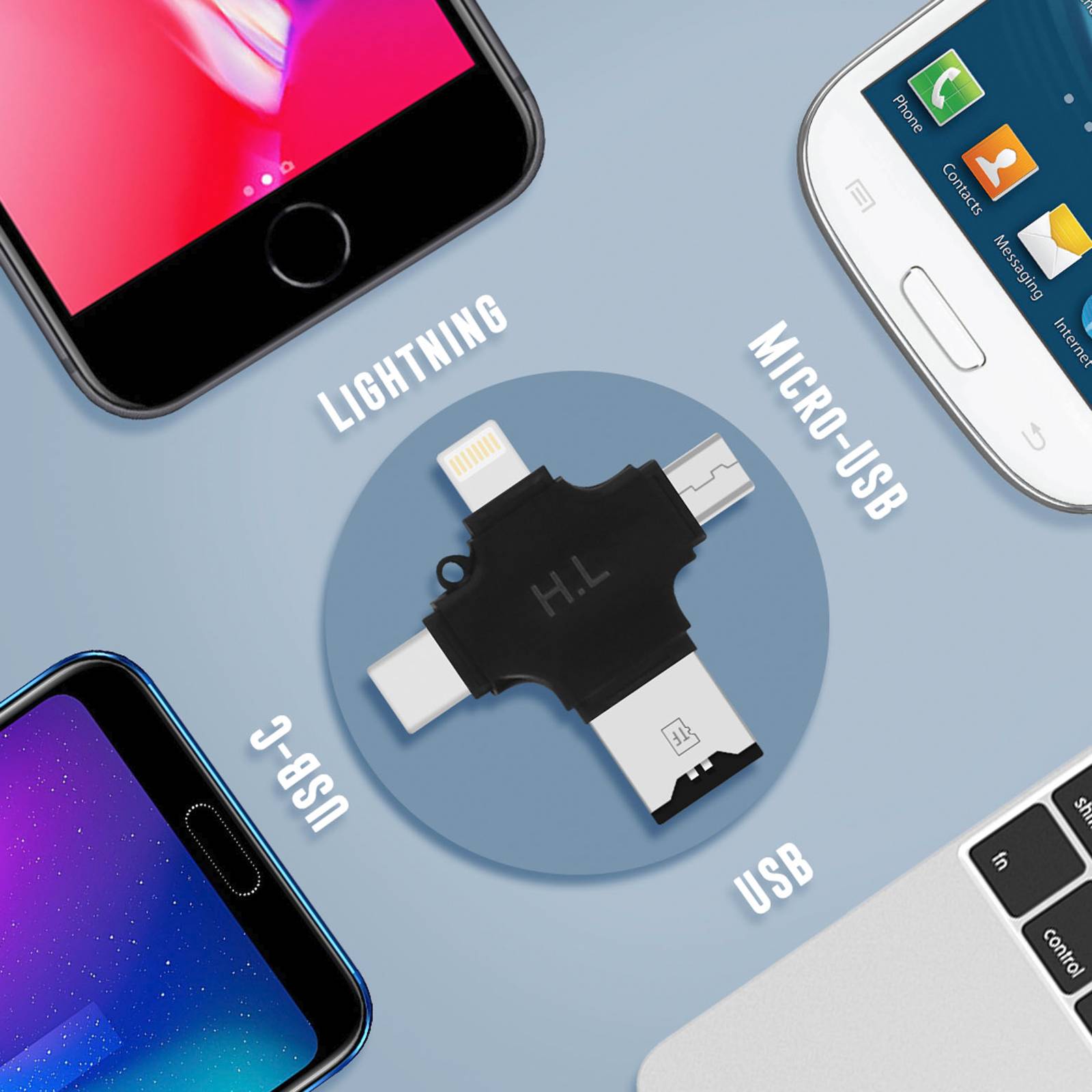 Lecteur Carte Micro-SD 4 en 1 USB-C / Lightning / Micro-USB / USB Compact-2