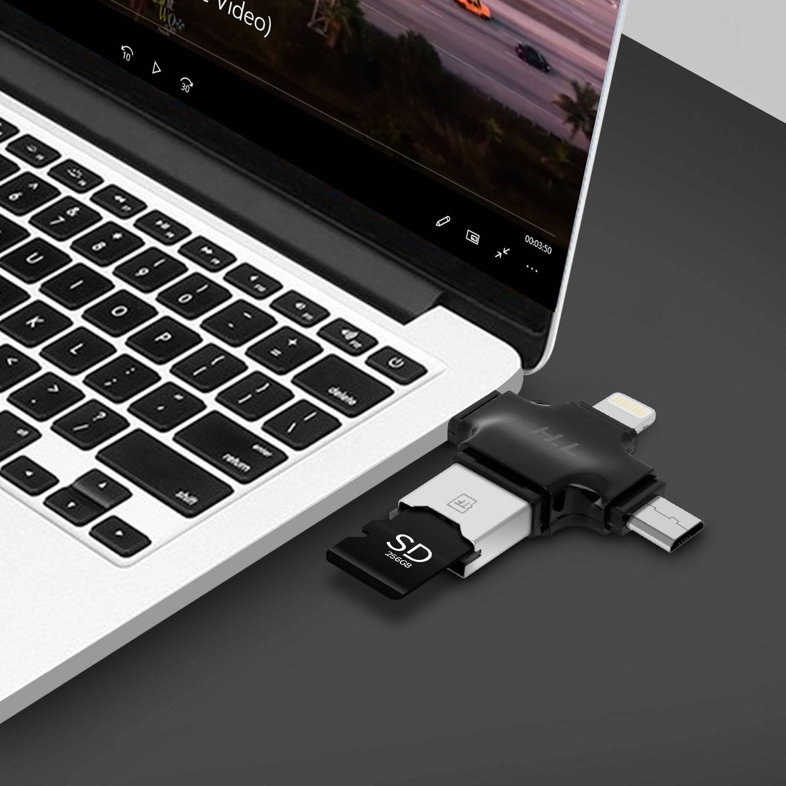 Lecteur Carte Micro-SD 4 en 1 USB-C / Lightning / Micro-USB / USB Compact-4