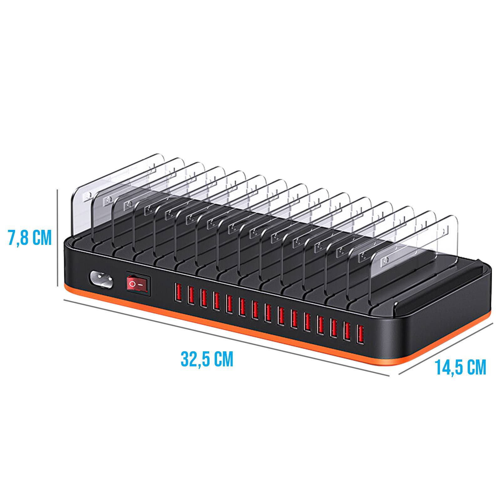 Station de Charge 180W 15 Ports USB avec Ventilation et Support-3