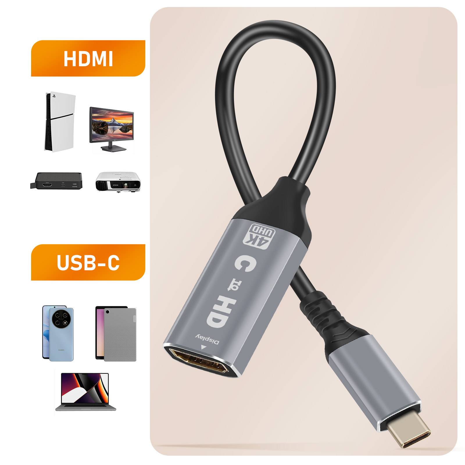 Adaptateur Vidéo USB C vers HDMI 4K Haute Résolution Design Compact-3
