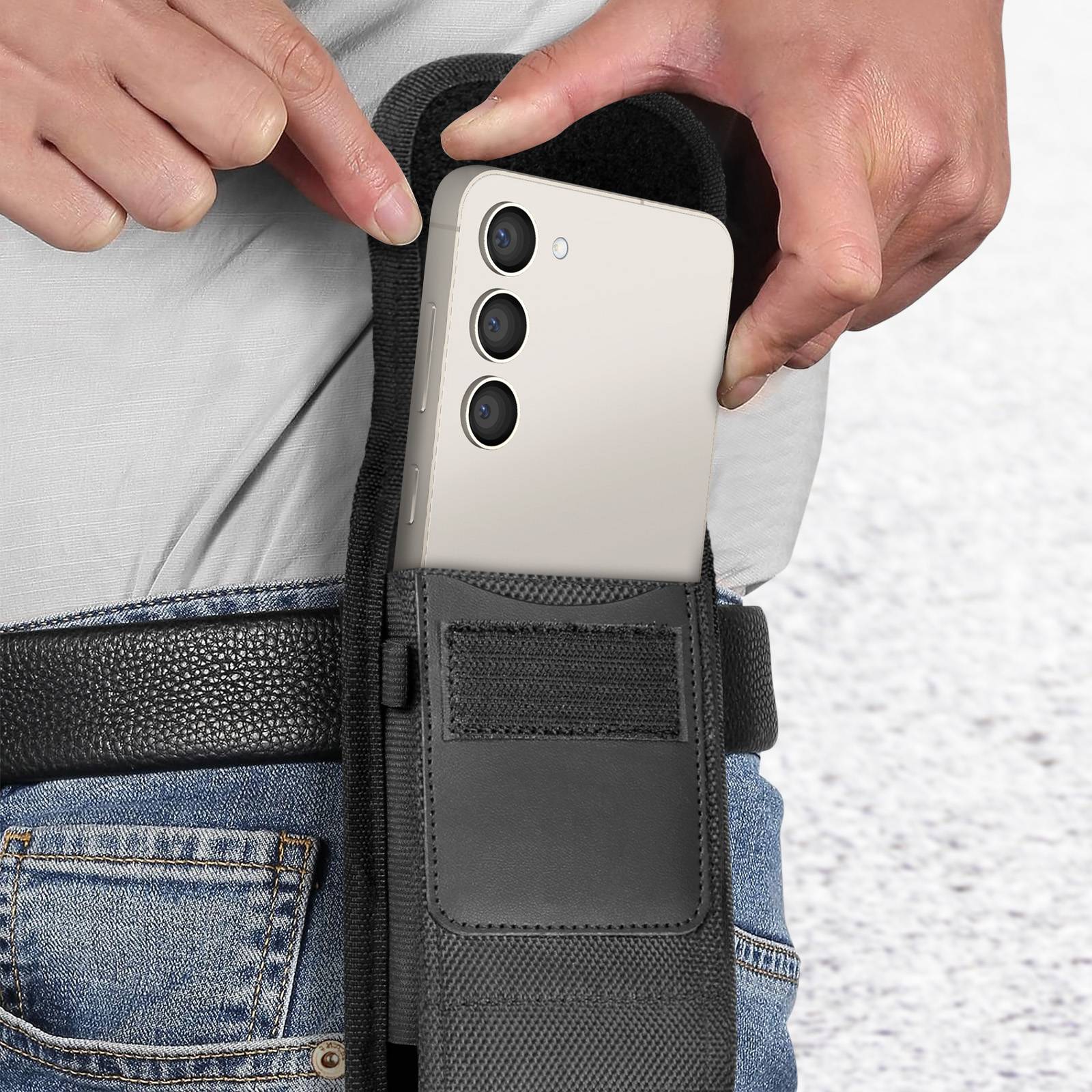 Étui Ceinture Vertical pour Smartphone Nylon par Clip et Mousqueton Taille L-3